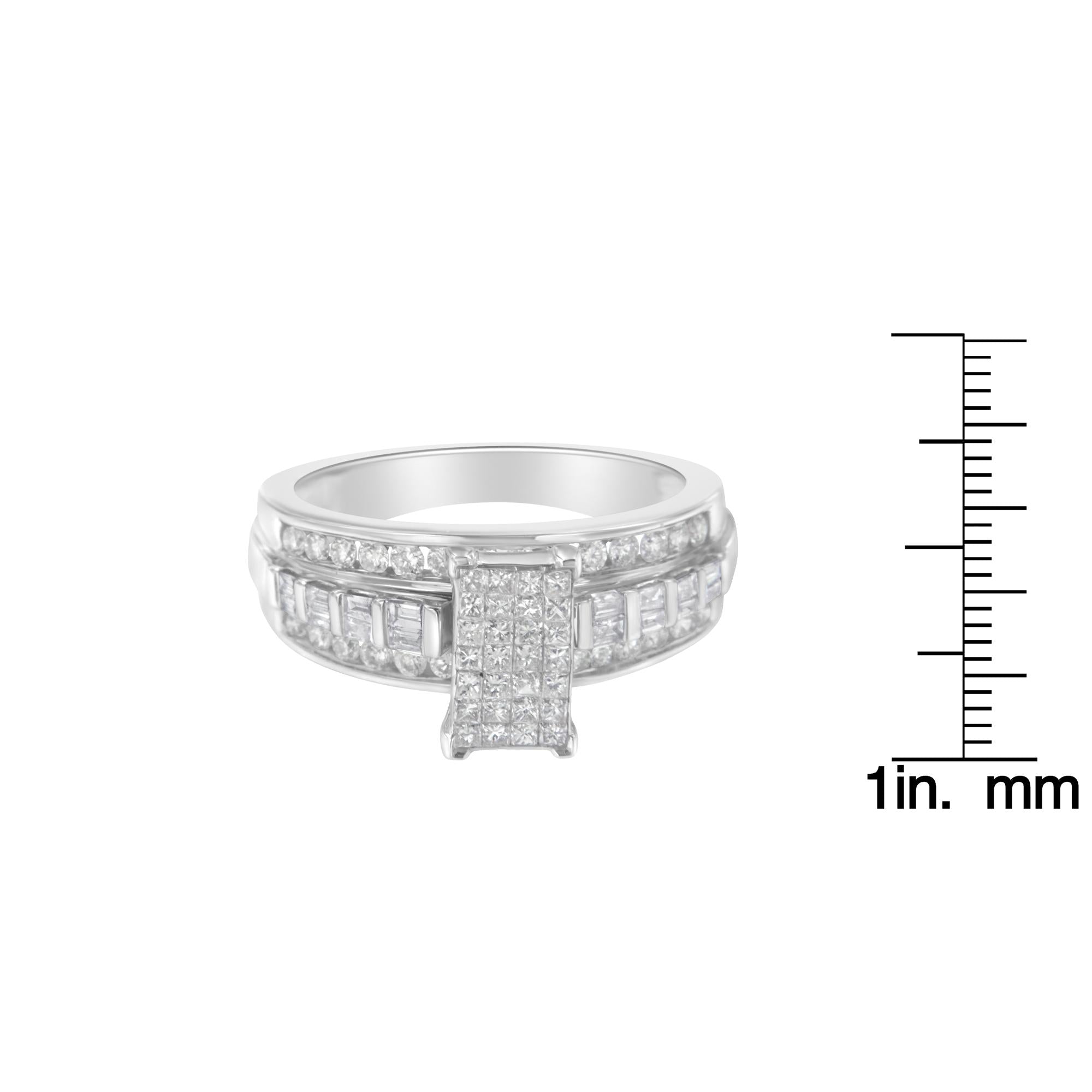 14K White Gold 1.0 Cttw Mixed-Cut Diamond Rectangle Invisible-Set