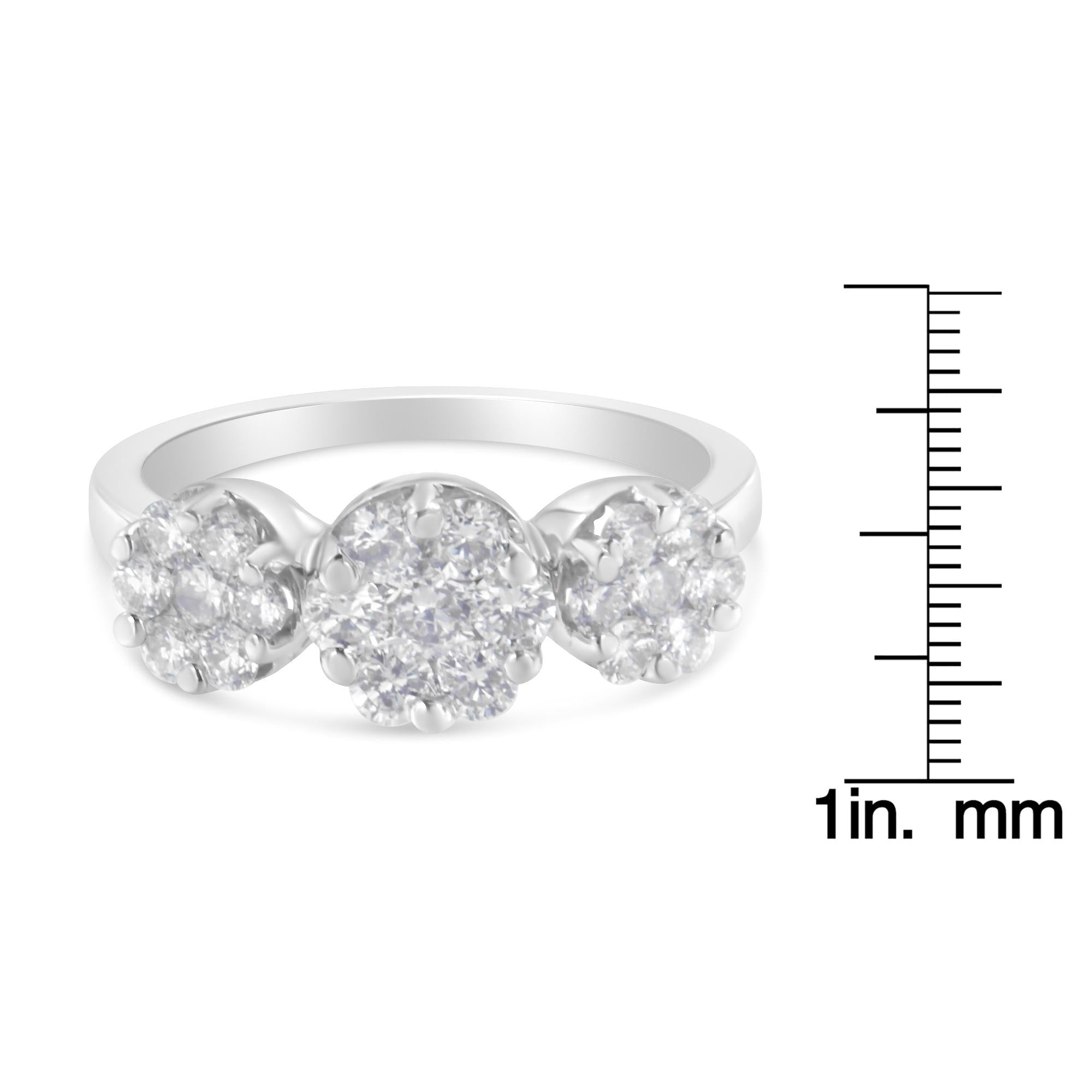 14K White Gold 1-1/4 Cttw Brilliant Cut Diamond Three Round Floral