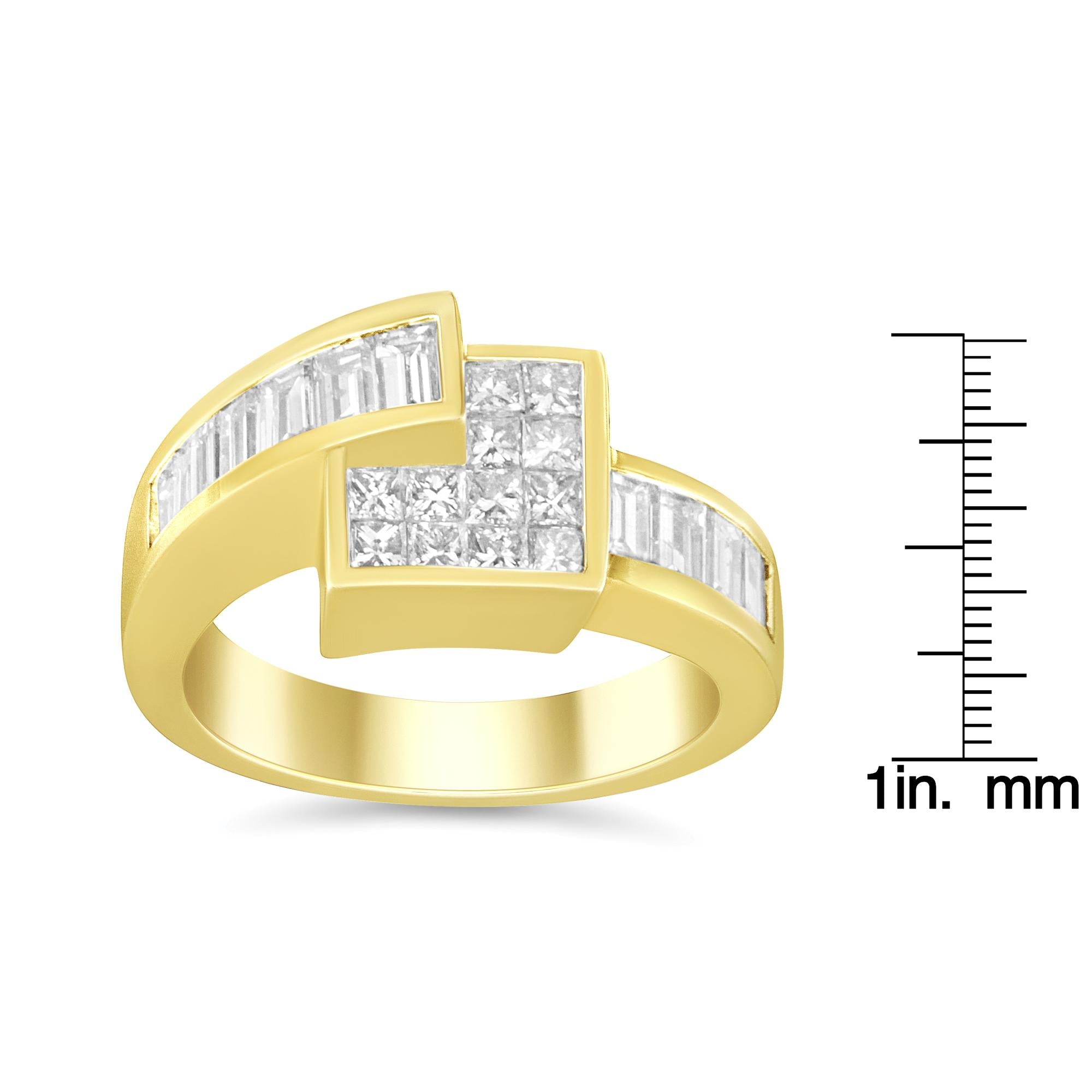 14K Gold 1 1/2 Cttw Channel-Set Princess and Baguette-Cut Diamond