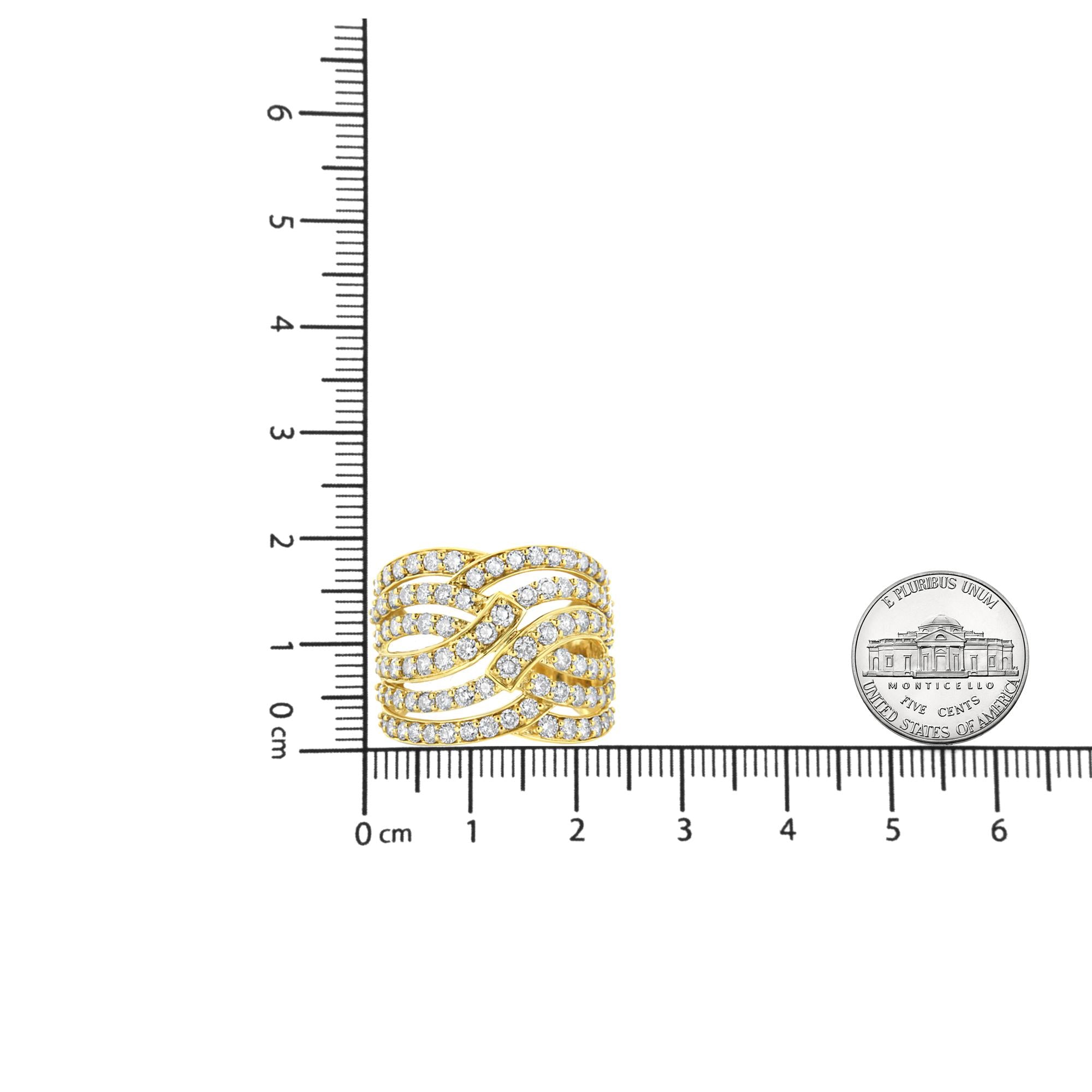 10K Yellow Gold 3.00 Cttw Diamond Multi Row Bypass Wave Cocktail Band
