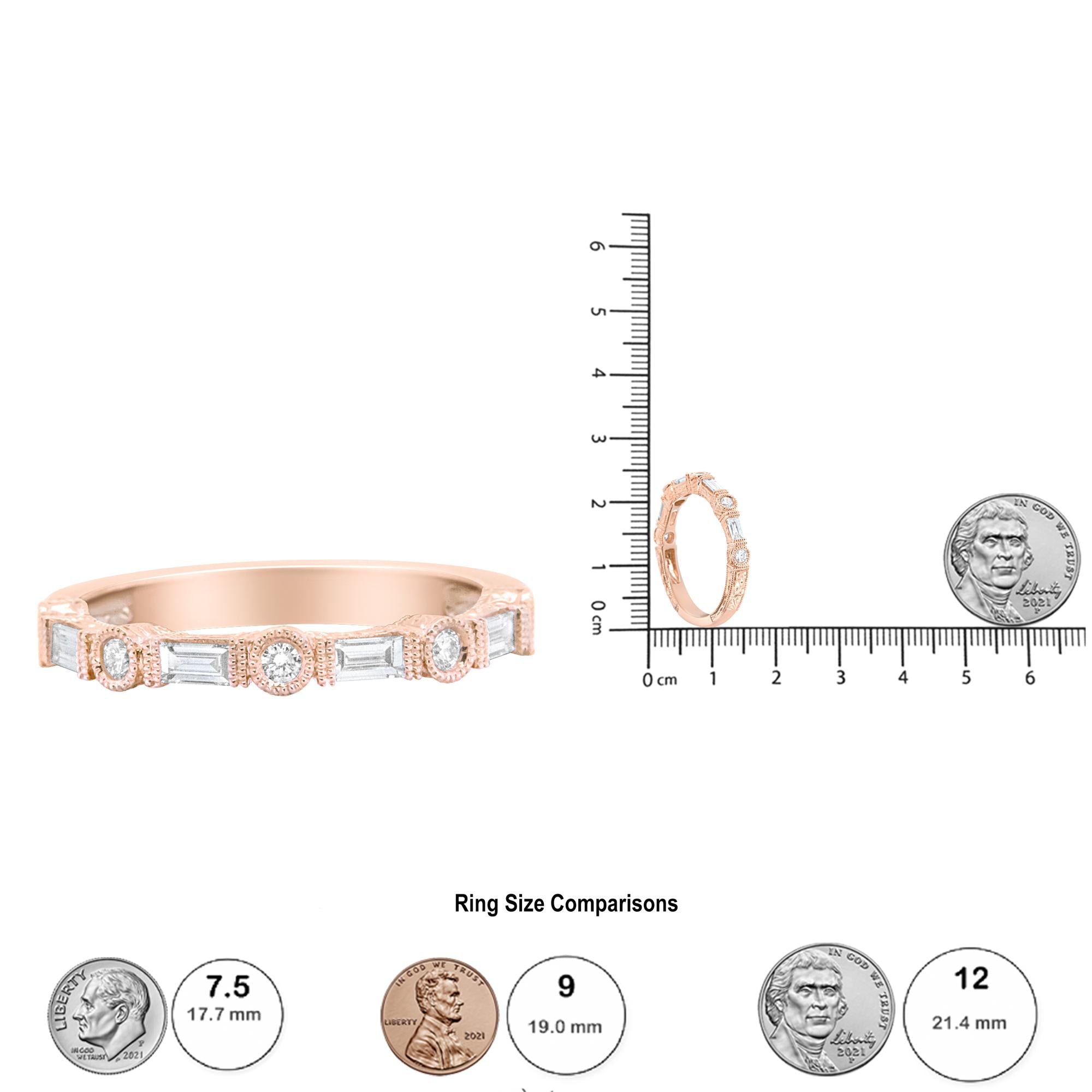 14K Rose Gold 3/8 Cttw Baguette and Round Diamond Bridal Band - (H-I