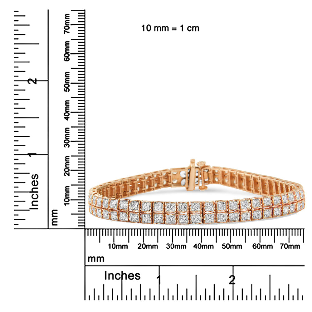 14K Rose Gold 3.0 Cttw Lab Grown Diamond Two Row Milgrain 7