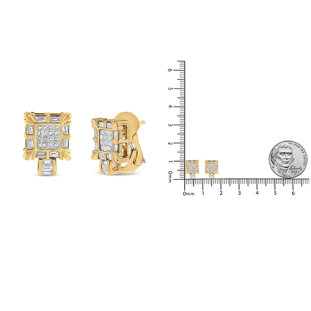 14K Yellow Gold 7/8 Cttw Princess and Baguette-Cut Diamond Square
