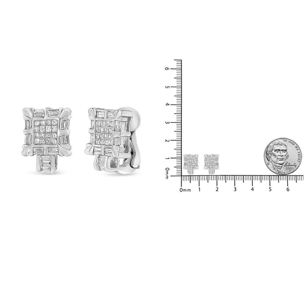 14K White Gold 1.0 Cttw Princess and Baguette-Cut Diamond Square