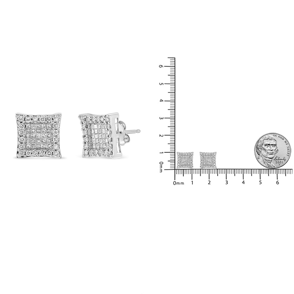 18K White Gold 1.00 Cttw Round and Princess-Cut Diamond Halo Square