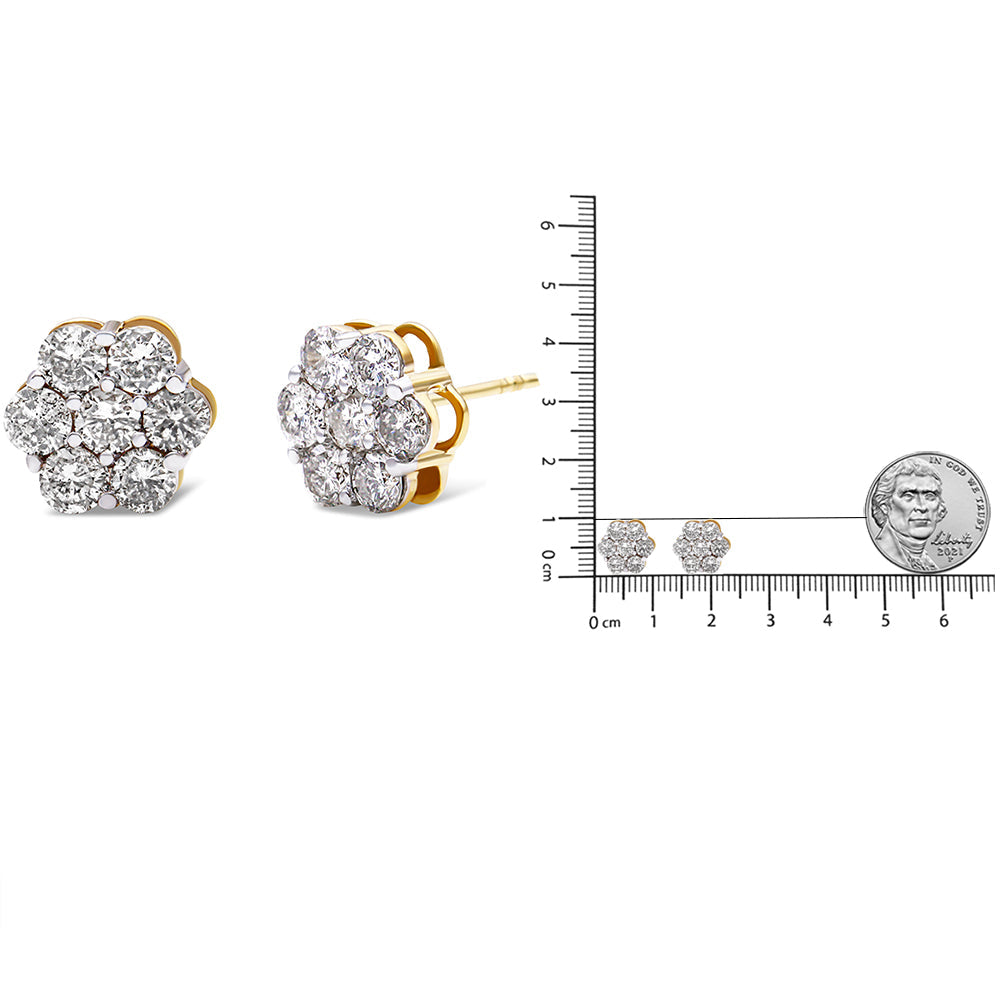 14K Yellow Gold 2.0 Cttw Diamond Floral Cluster Stud Earring with