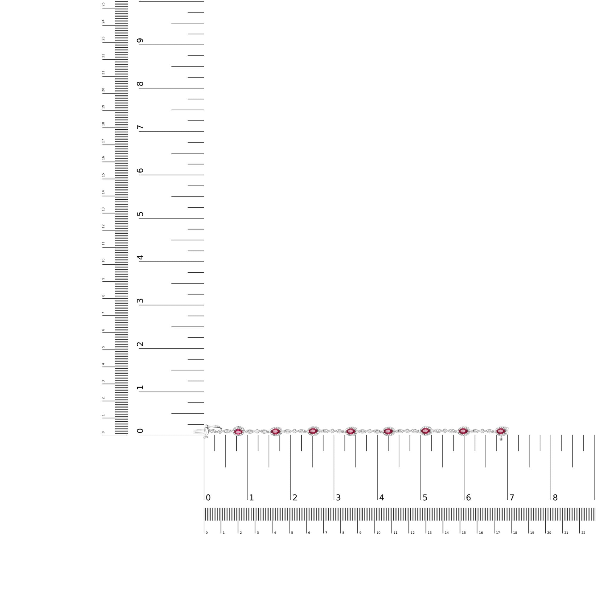 10K White Gold 4.5mm x 3mm Oval Ruby and Diamond Link Bracelet (H-I