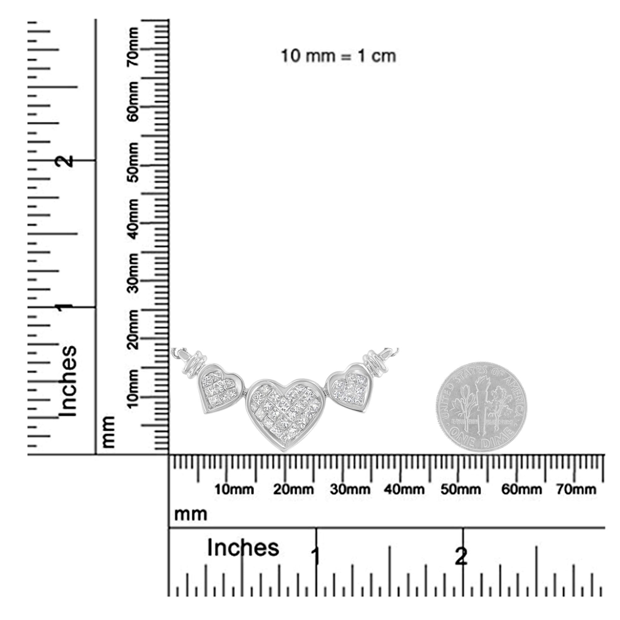 14K White Gold 1.0 Cttw Princess Cut Diamond Three Heart 18