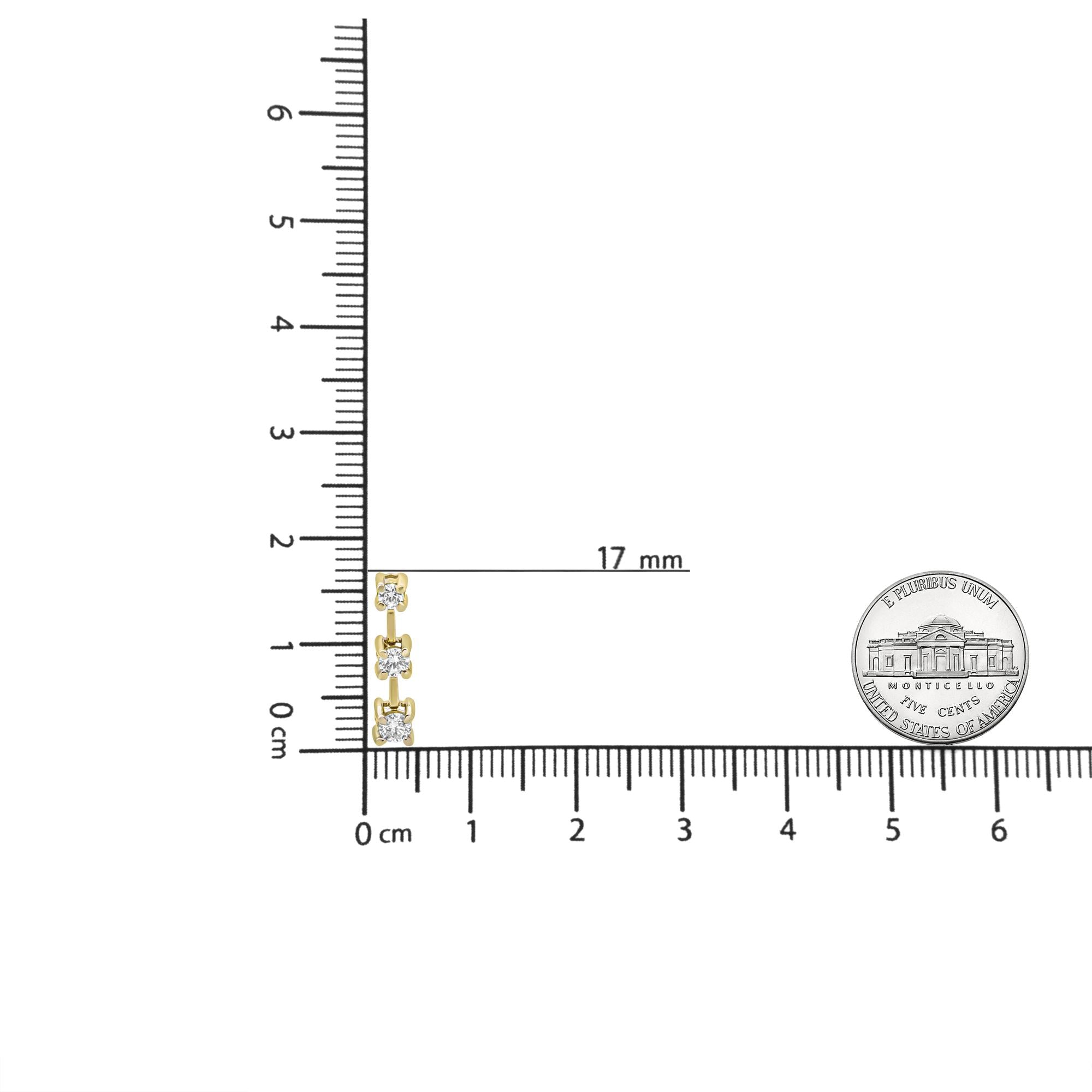 14K Gold Round Diamond 3 Stone Graduated Linear Drop Past, Present and