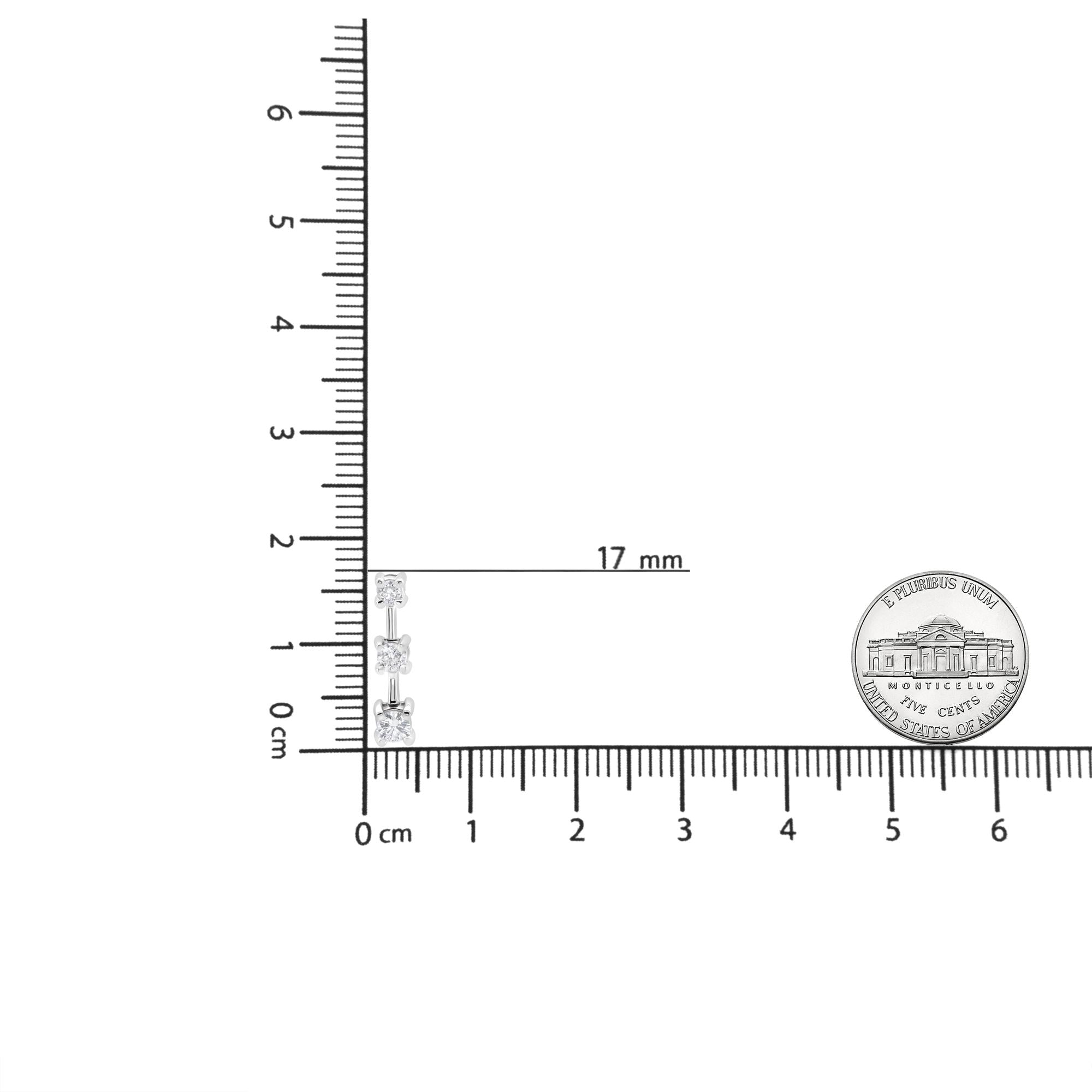 14K Gold Round Diamond 3 Stone Graduated Linear Drop Past, Present and