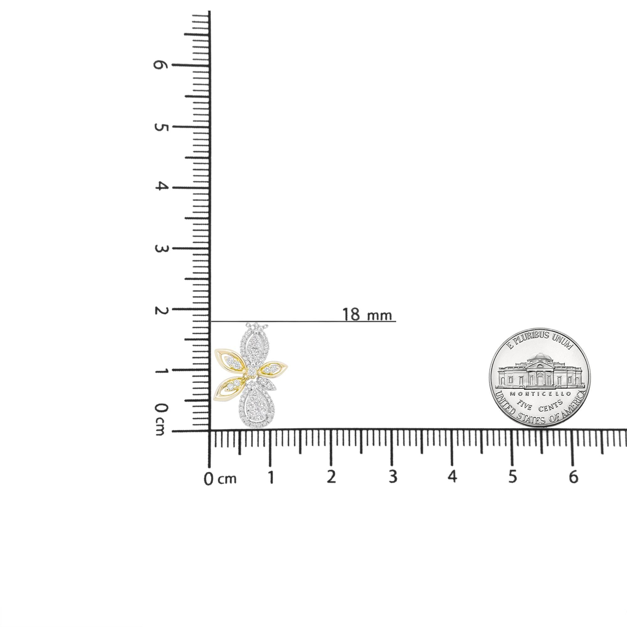 14K White and Yellow Gold 5/8 Cttw Round Diamond Marquise Floral Style