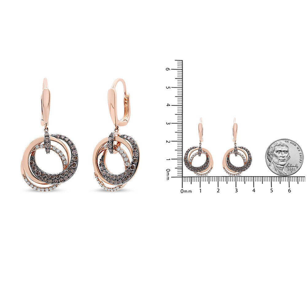 14K Rose Gold 1.00 Cttw White and Brown Diamond Intertwining Hoops and