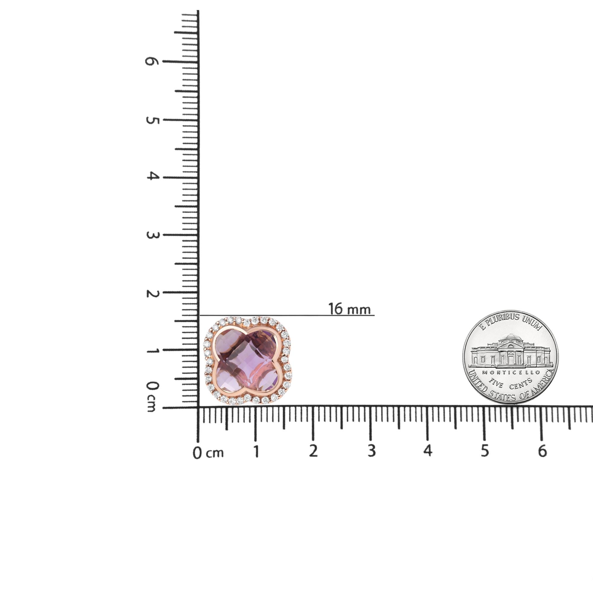 18K Rose Gold 3/8 Cttw Diamond and 11x11mm Clover-Cut Purple Amethyst
