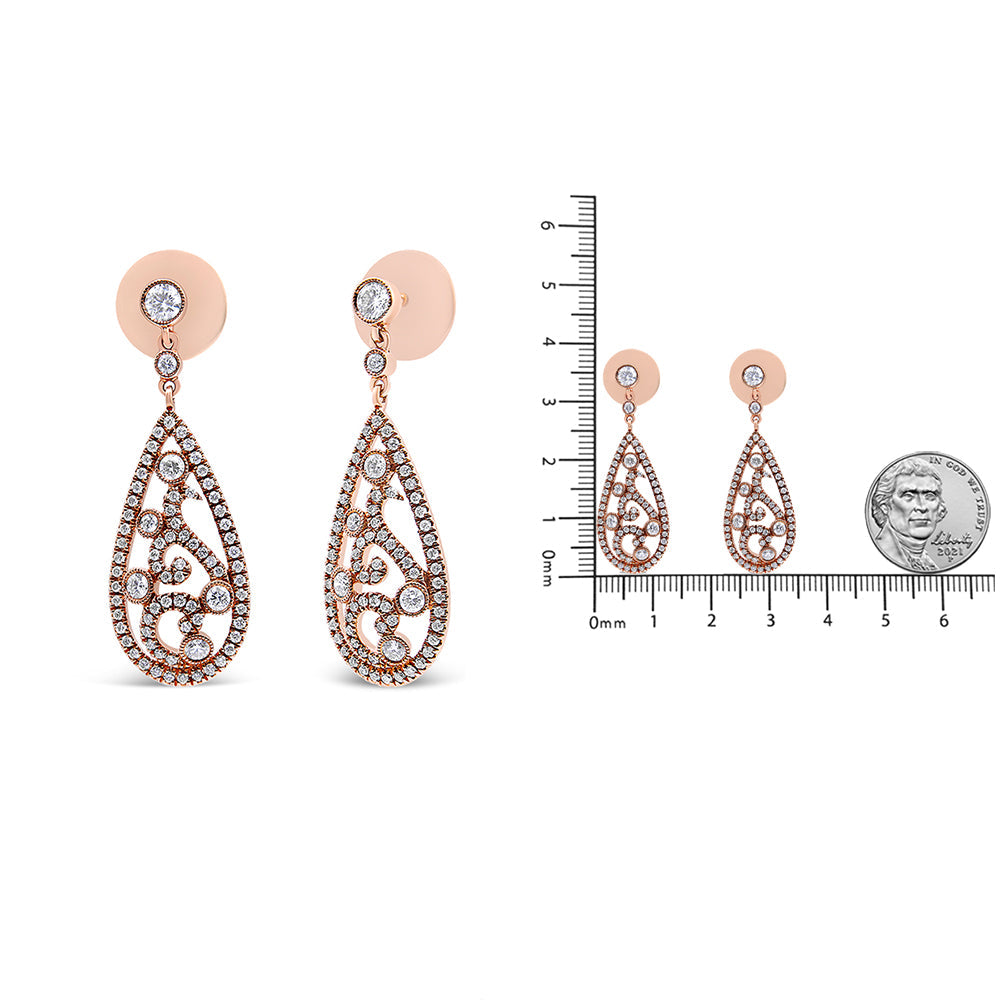 18K Rose Gold 1 1/4 Cttw Diamond Teardrop Shaped Drop and Dangle Screw
