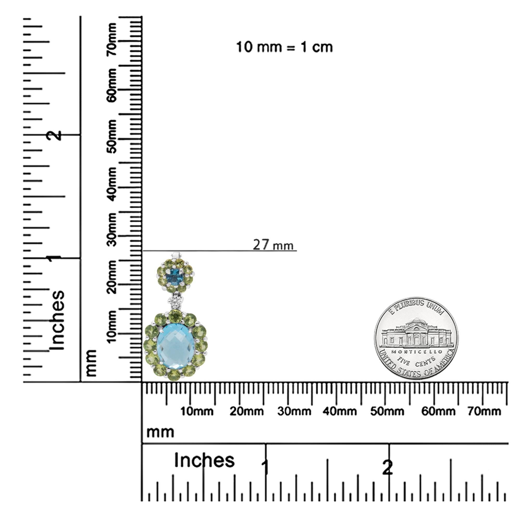 18k White Gold 0.05 Cttw Round Diamond and Blue Topaz and Green