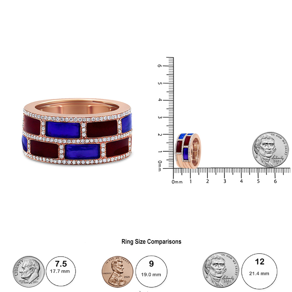 18K Rose Gold Alternating Red and Blue Enamel and 1/2 Cttw Diamond
