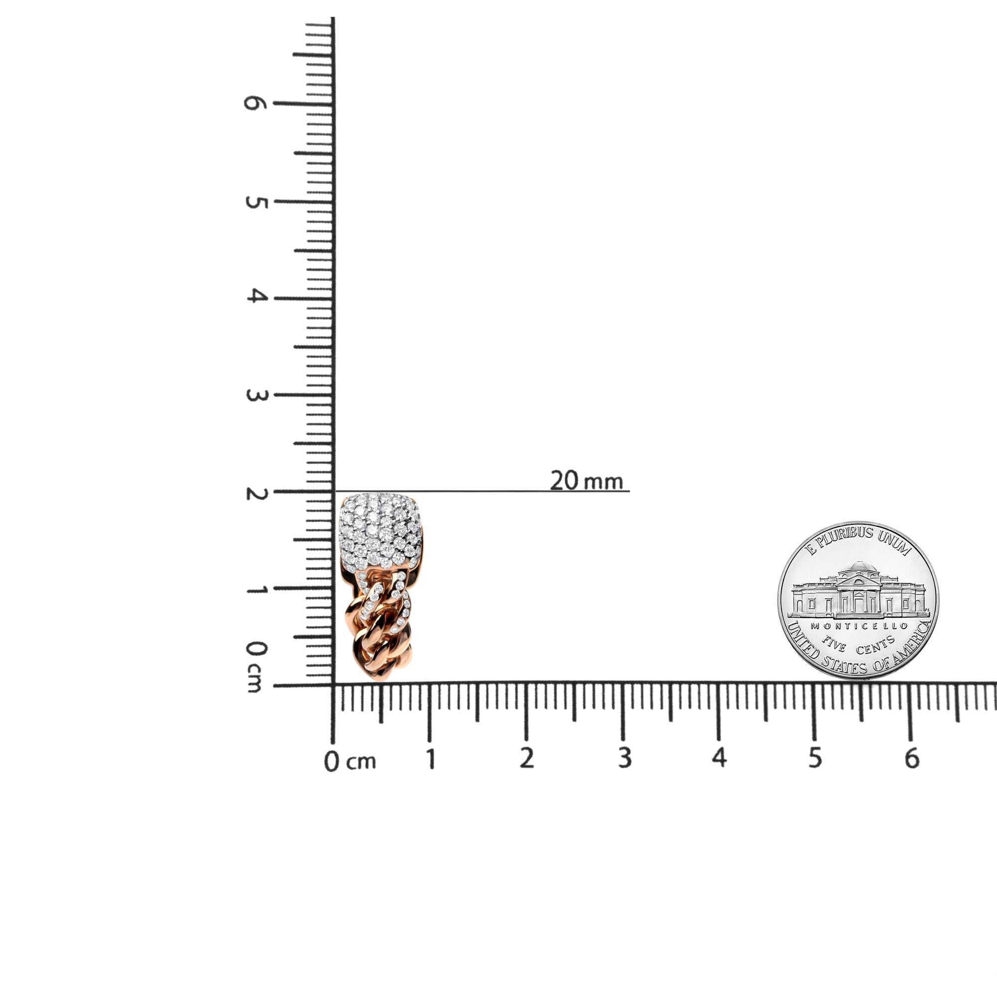 18K Rose Gold 3/4 Cttw Round Diamond Pave Cuban Chain Huggie Earrings