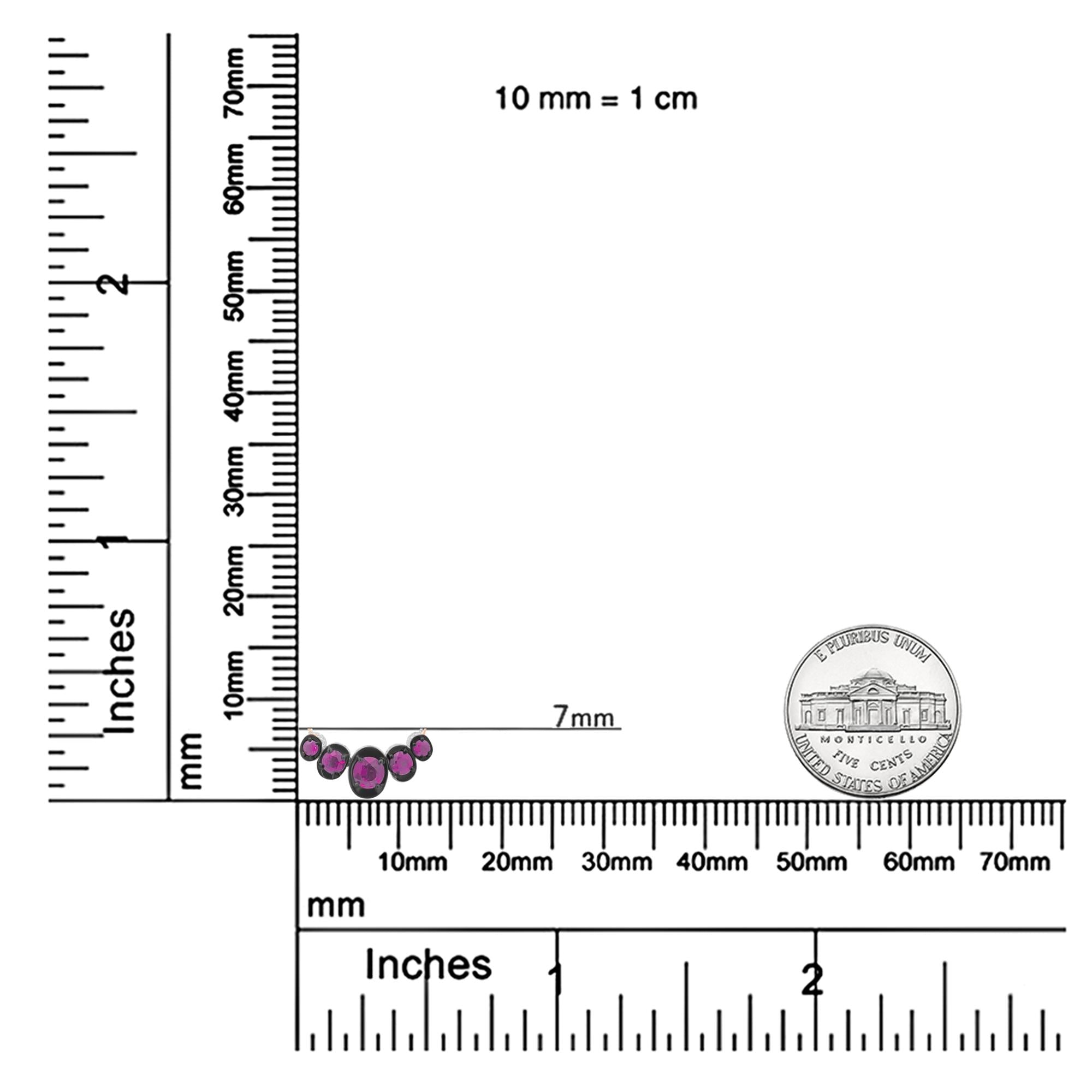 18K Rose Gold 3/4 Cttw Pave Diamonds and Graduated Red Ruby Gemstone