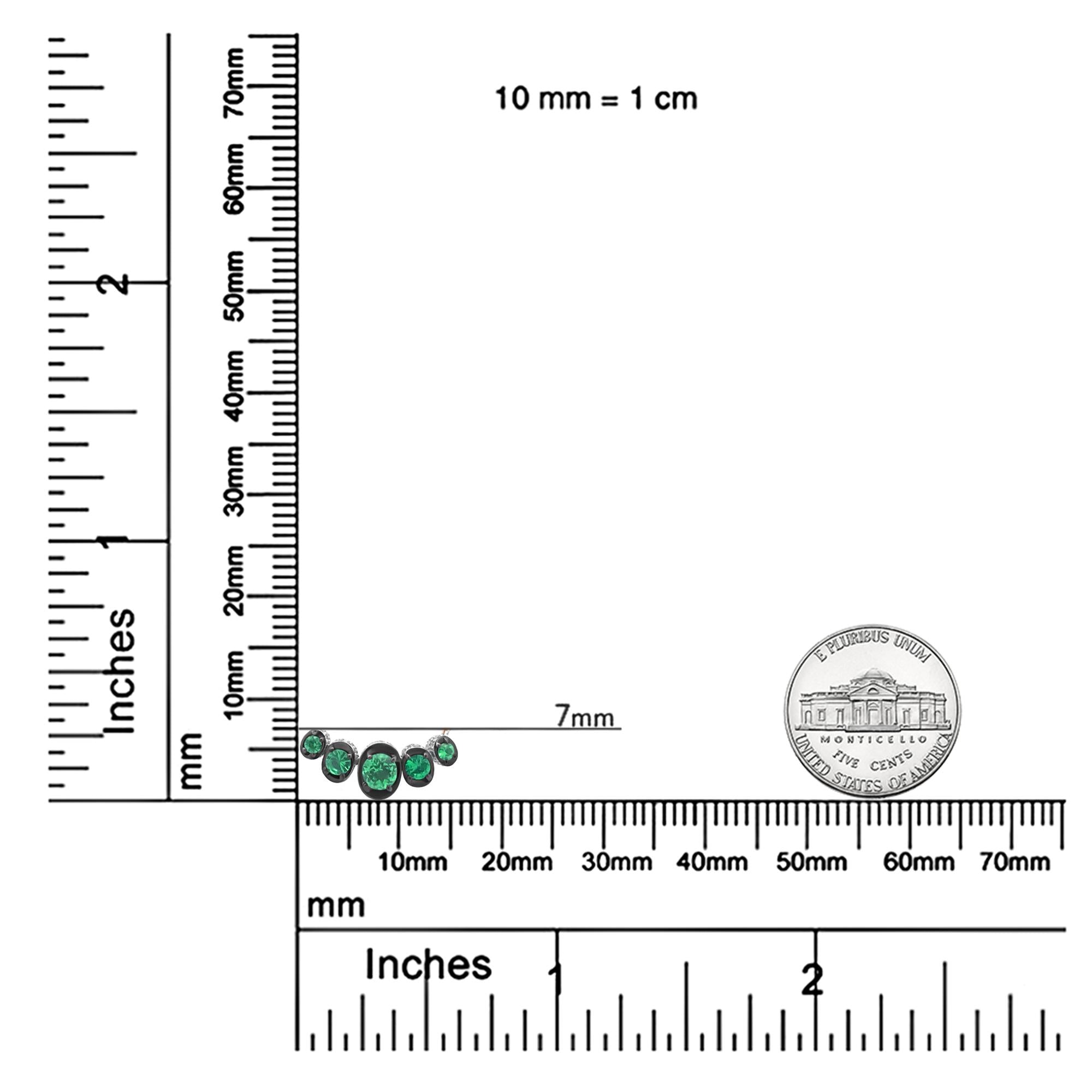 18K Rose Gold 3/4 Cttw Pave Diamonds and Graduated Green Tsavorite