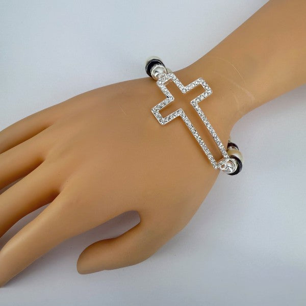 Silver Finish Stretchable Bracelet With Rhinestone