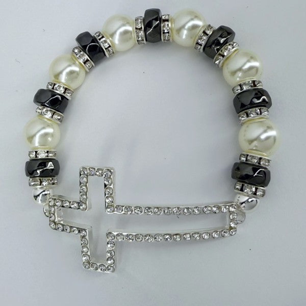 Silver Finish Stretchable Bracelet With Rhinestone