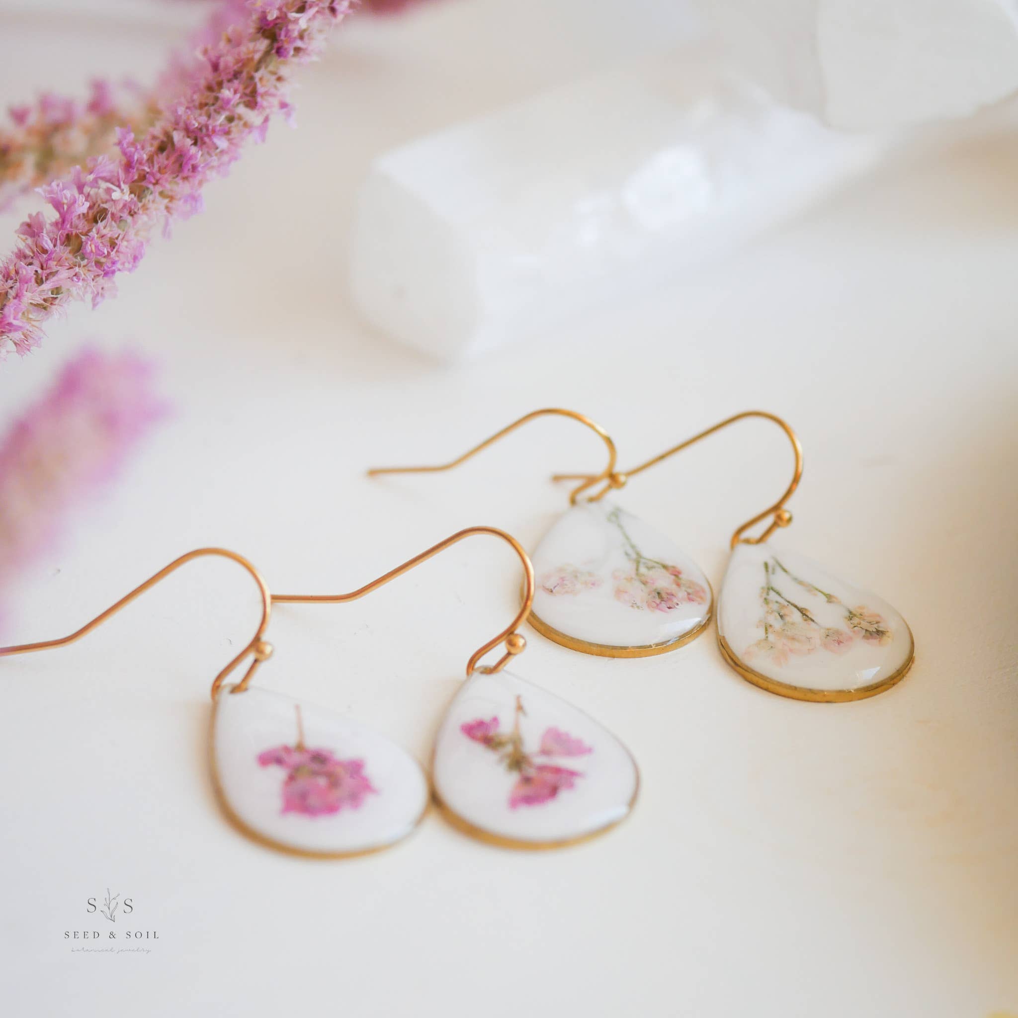 Pink Flower Dangle Earrings