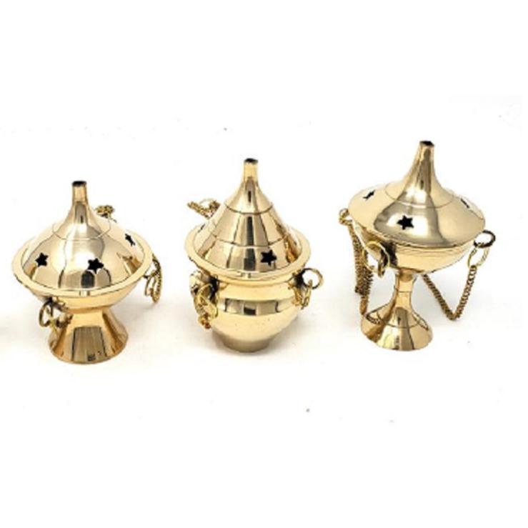 Assorted Brass Hanging Incense Burner  3.75" - 3 pcs