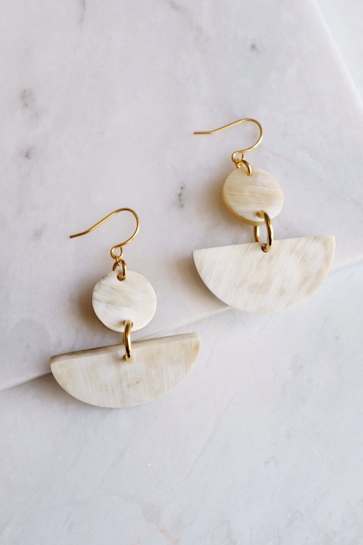 Yang Bay Buffalo Horn Geometric Statement Dangle Earrings