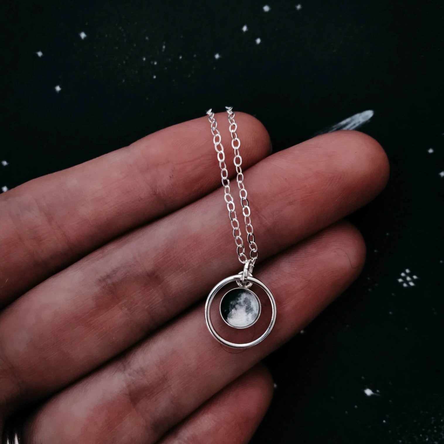My Moon Mini Halo Necklace with Custom Lunar Phase