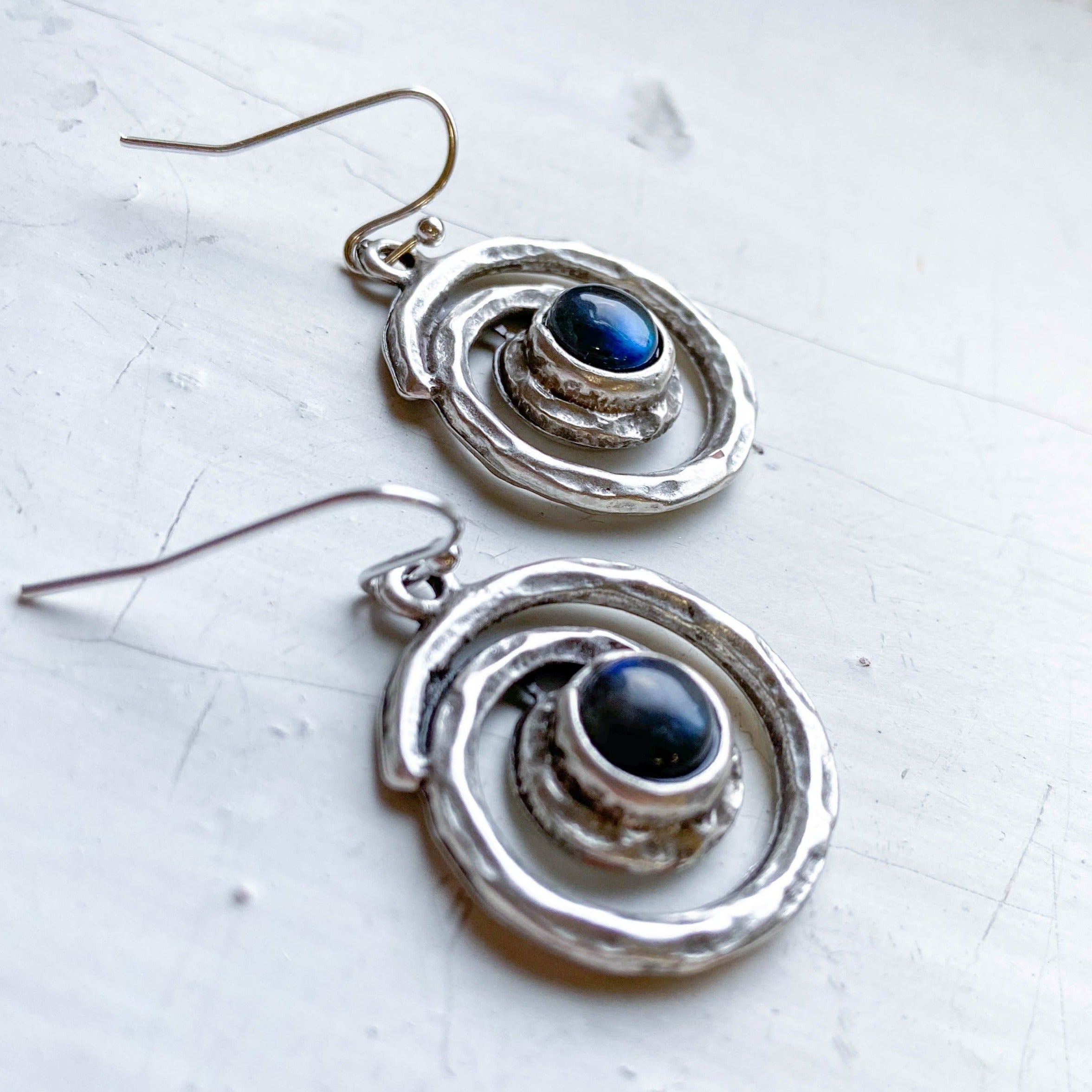 Milky Way Earrings - Spiral Silver Dangle Earrings with Labradorite