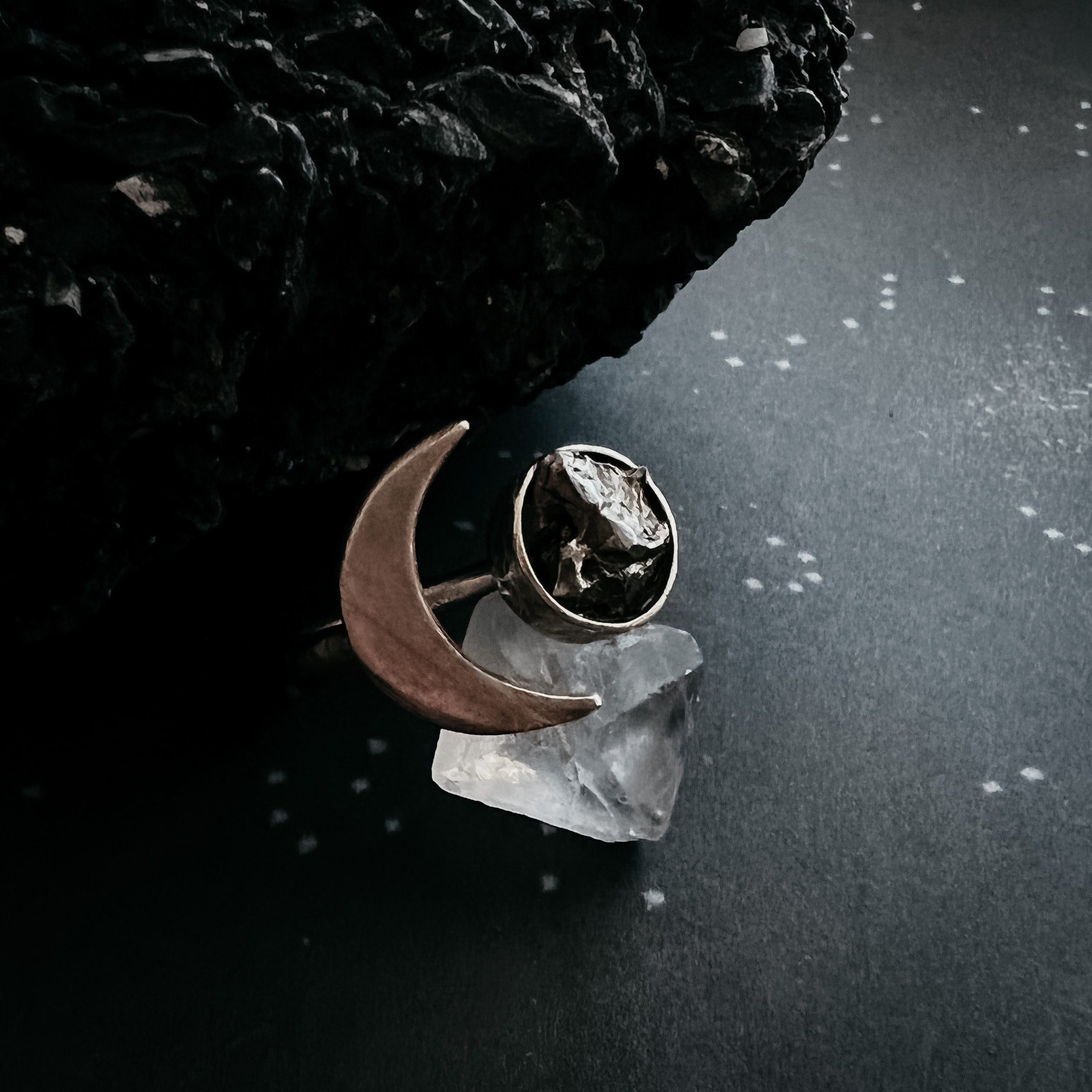 Crescent Moon Wrap Ring with Authentic Meteorite