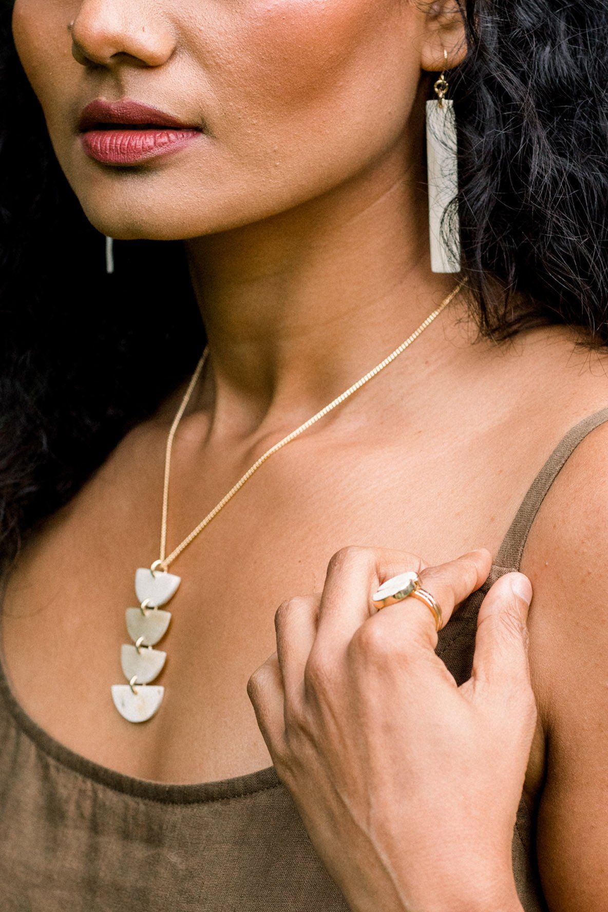 Tinh 16K Gold-Plated Brass Buffalo Horn Minimalist Bar Earrings