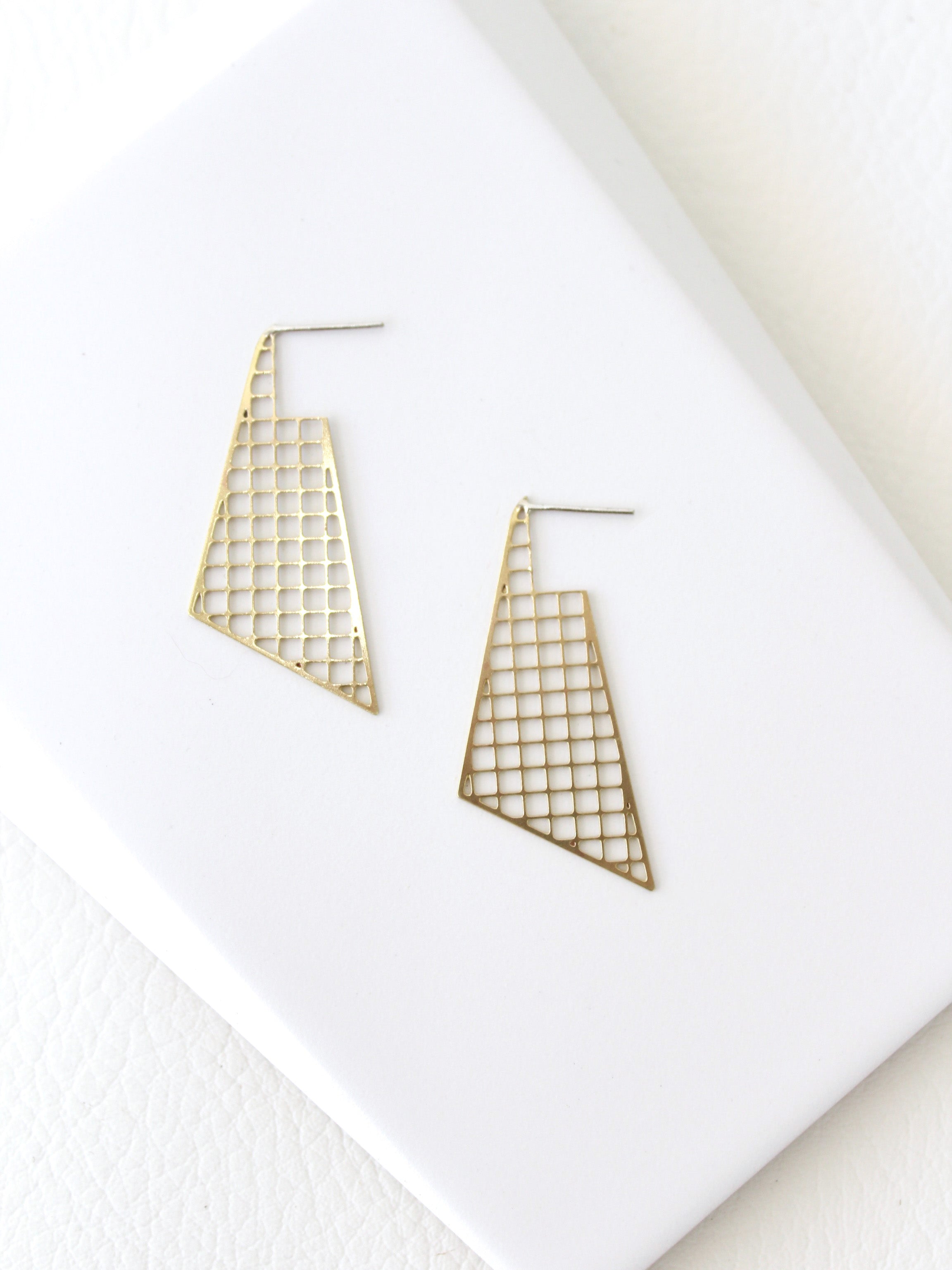 Angled Stud Hoops | brass statement earrings