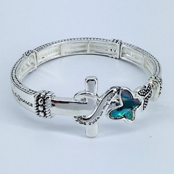 Stretchable Cross Abalone Butterfly Bracelet 