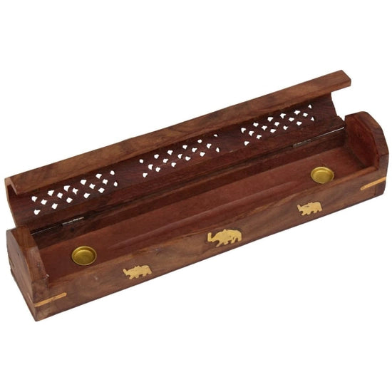 Sacred Wood Serenity – 12" Hand-Carved Incense Holder