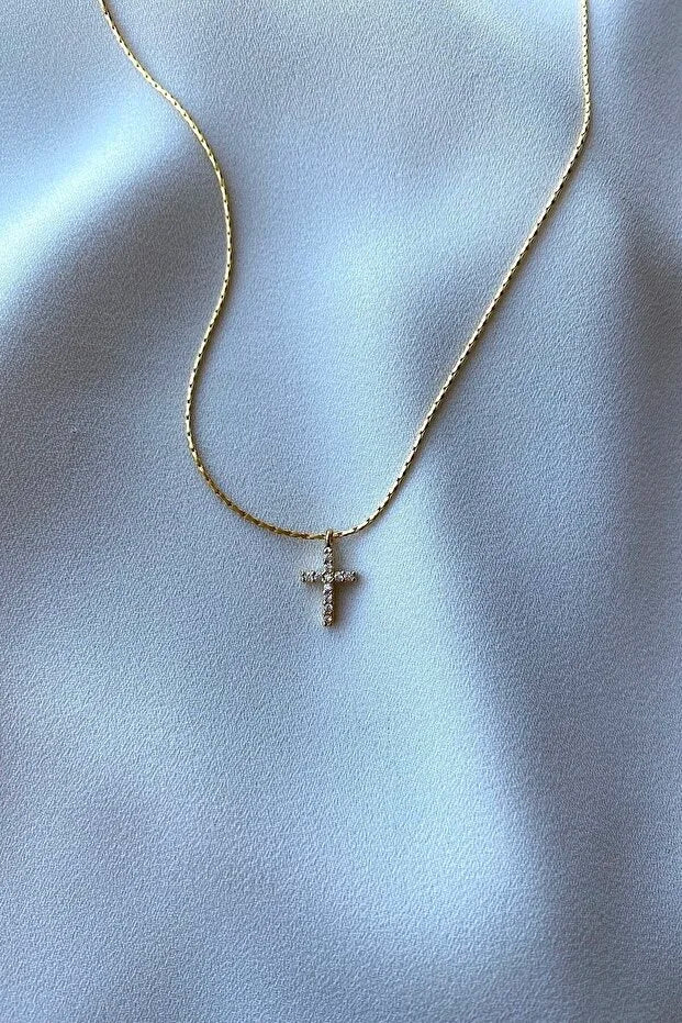 Zircon Stone Cross Necklace Elegant Minimal Women Jewelry