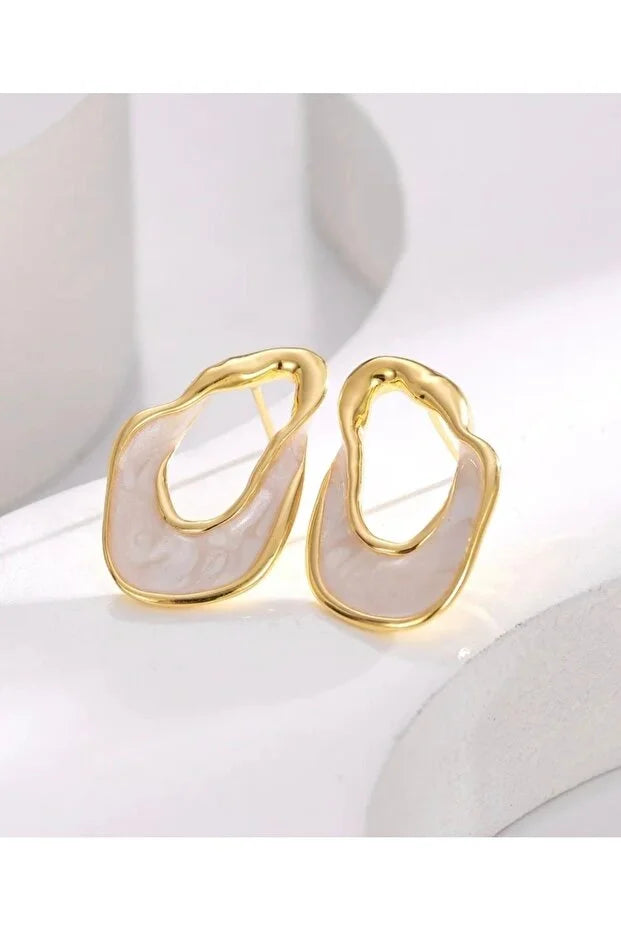 Asymmetric Plaid Enamel Gold Tone Women Modern Stylish Jewelry