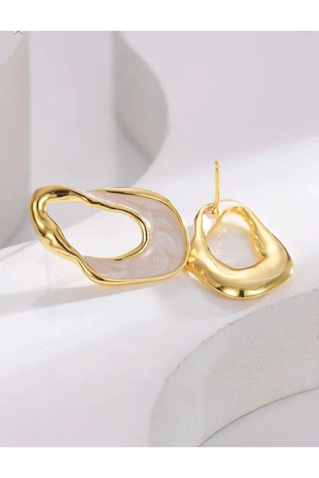 Asymmetric Plaid Enamel Gold Tone Women Modern Stylish Jewelry