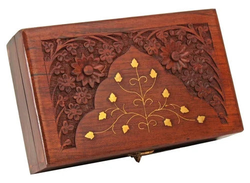 Wooden Handmade Carving Brass Jewellery Box