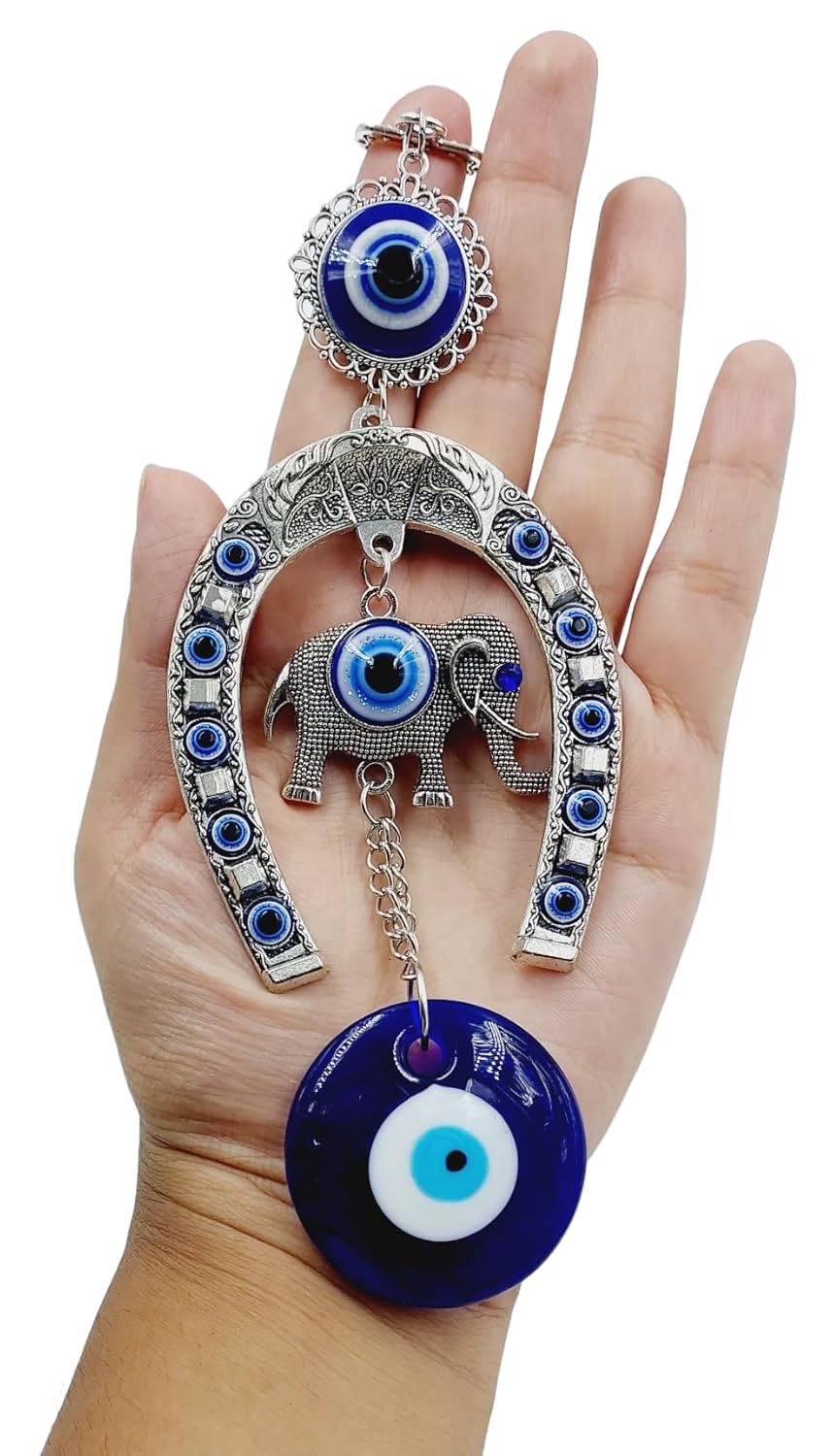 PRG Evil Eye Hanging, Horseshoe with Elephant for Good Luck Charm
