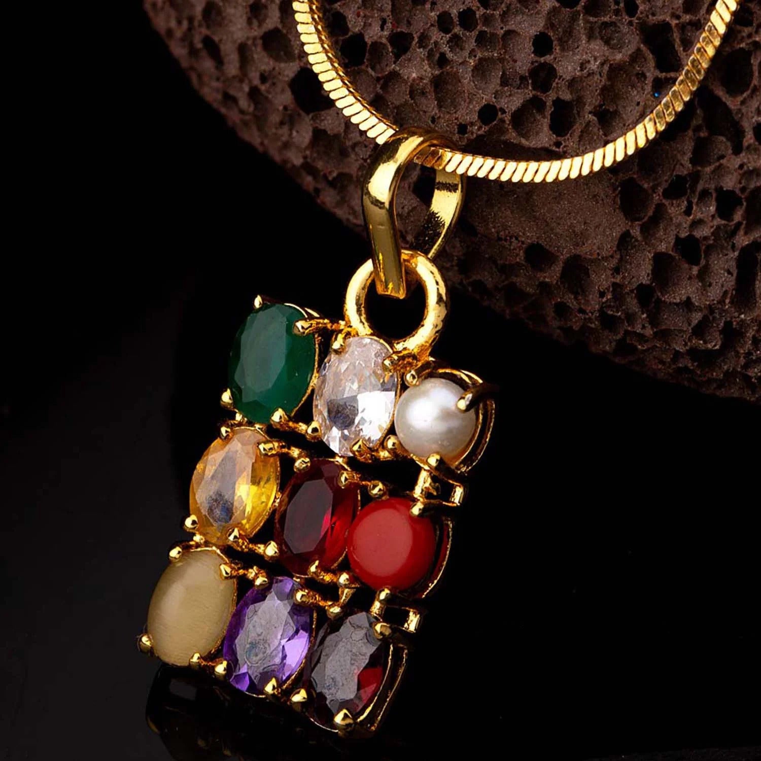 PRG Navratan Pendant Multicoloured Crystals for Good Luck & Wealth