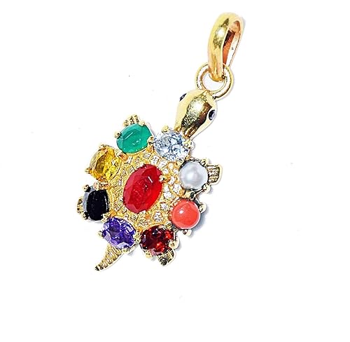 PRG Navratna Gold-Plated Tortoise Pendant for Good Luck & Astrology