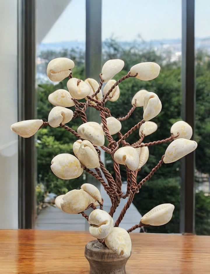 PRG Modern Yellow Shells Tree with Wooden Base for Home Decor