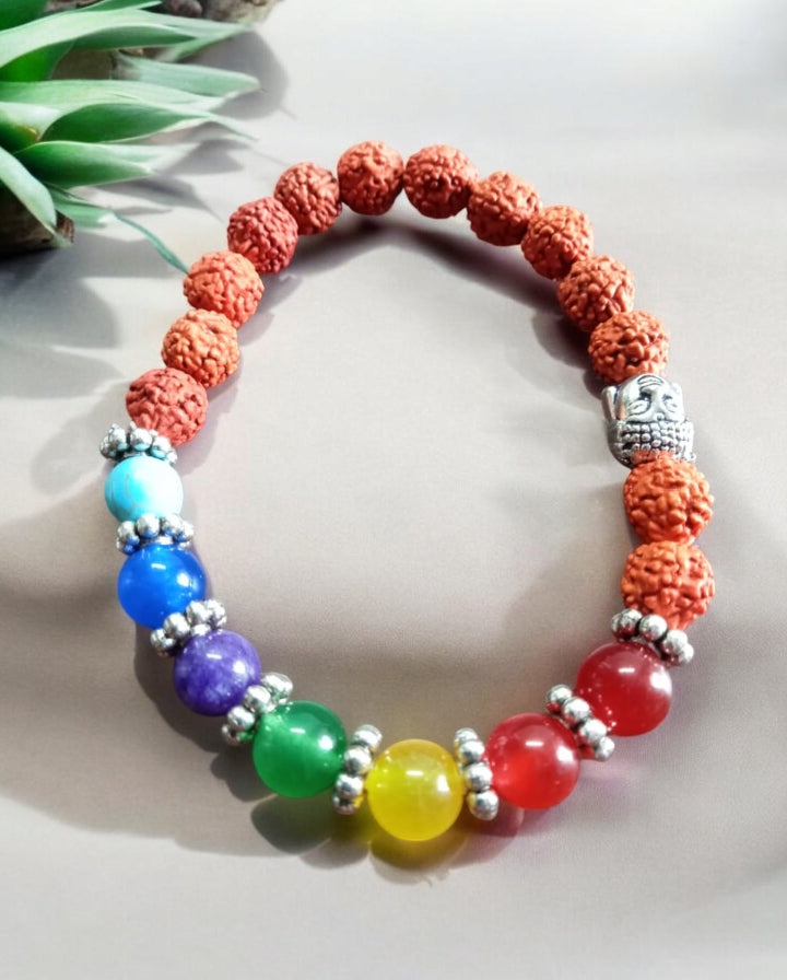 PRG Colorful Yoga Bracelet with 5 Mukhi Rudraksha Beads
