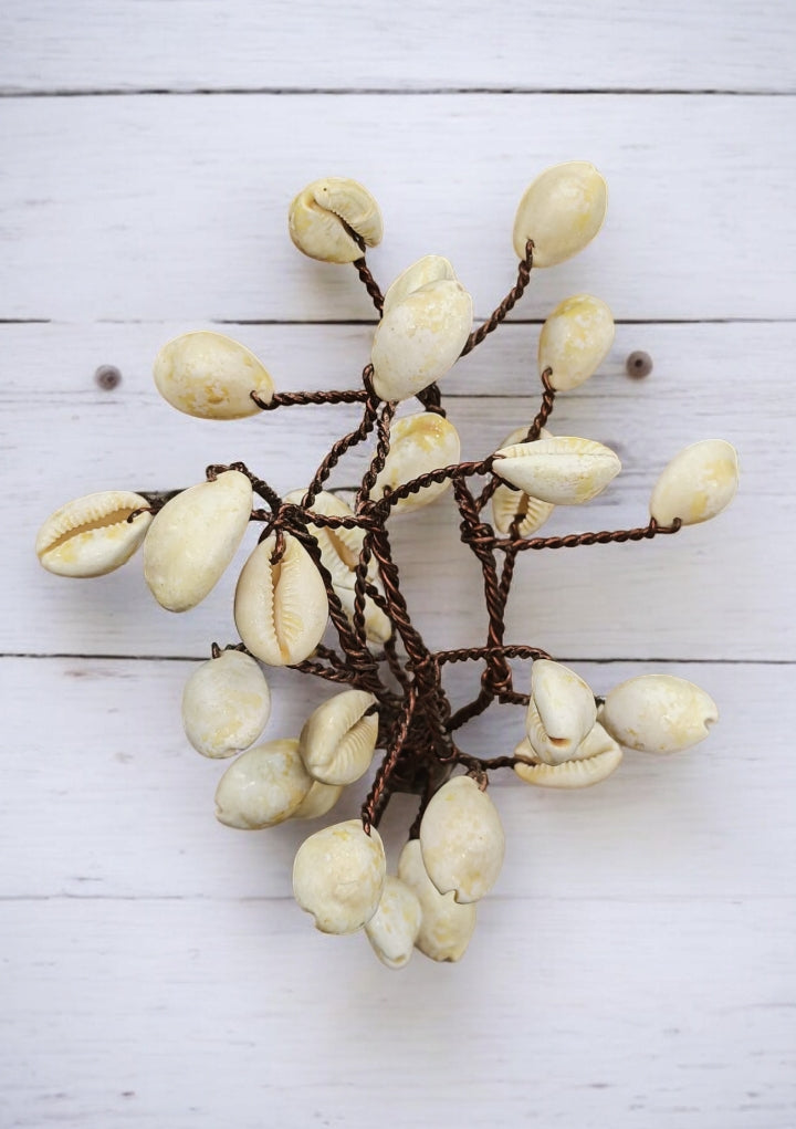 PRG Modern Yellow Shells Tree with Wooden Base for Home Decor