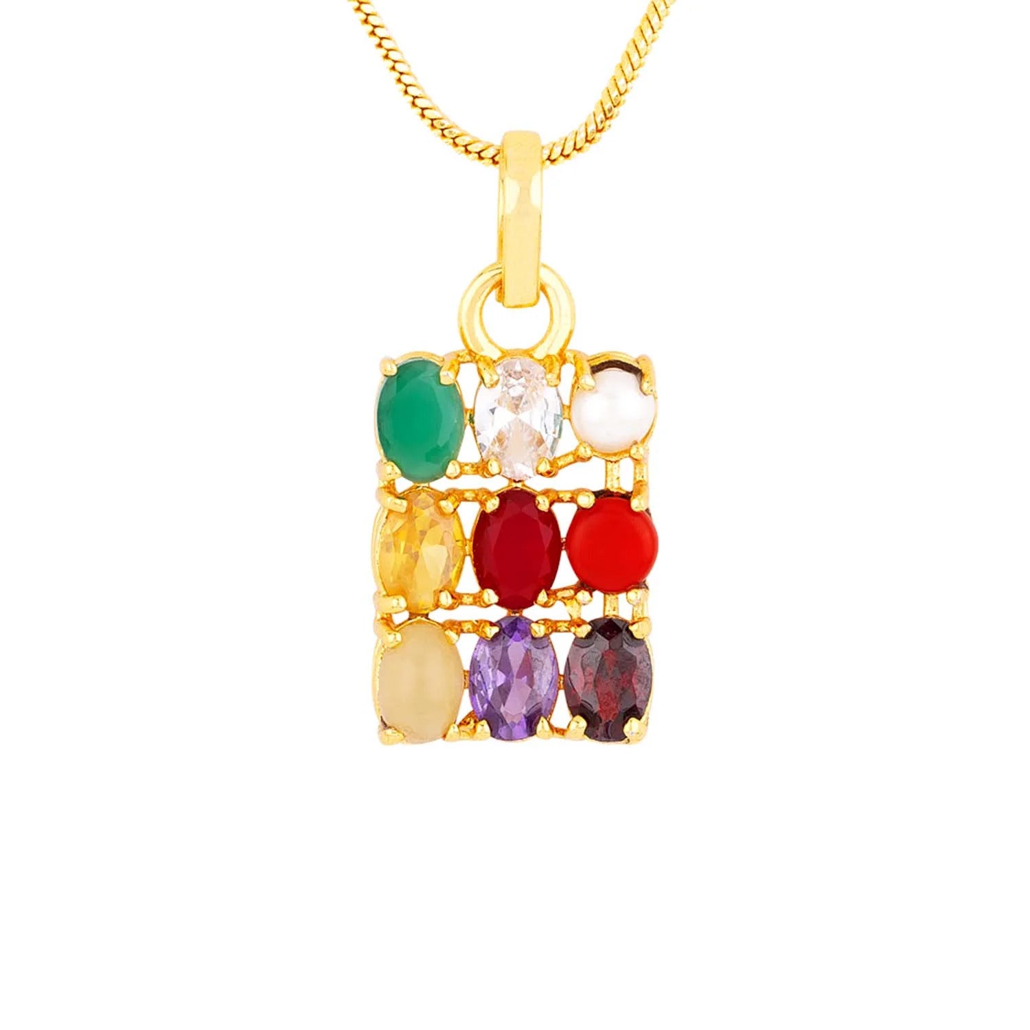 PRG Navratan Pendant Multicoloured Crystals for Good Luck & Wealth