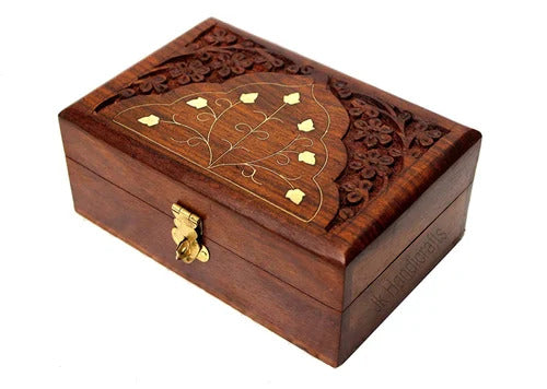Wooden Handmade Carving Brass Jewellery Box