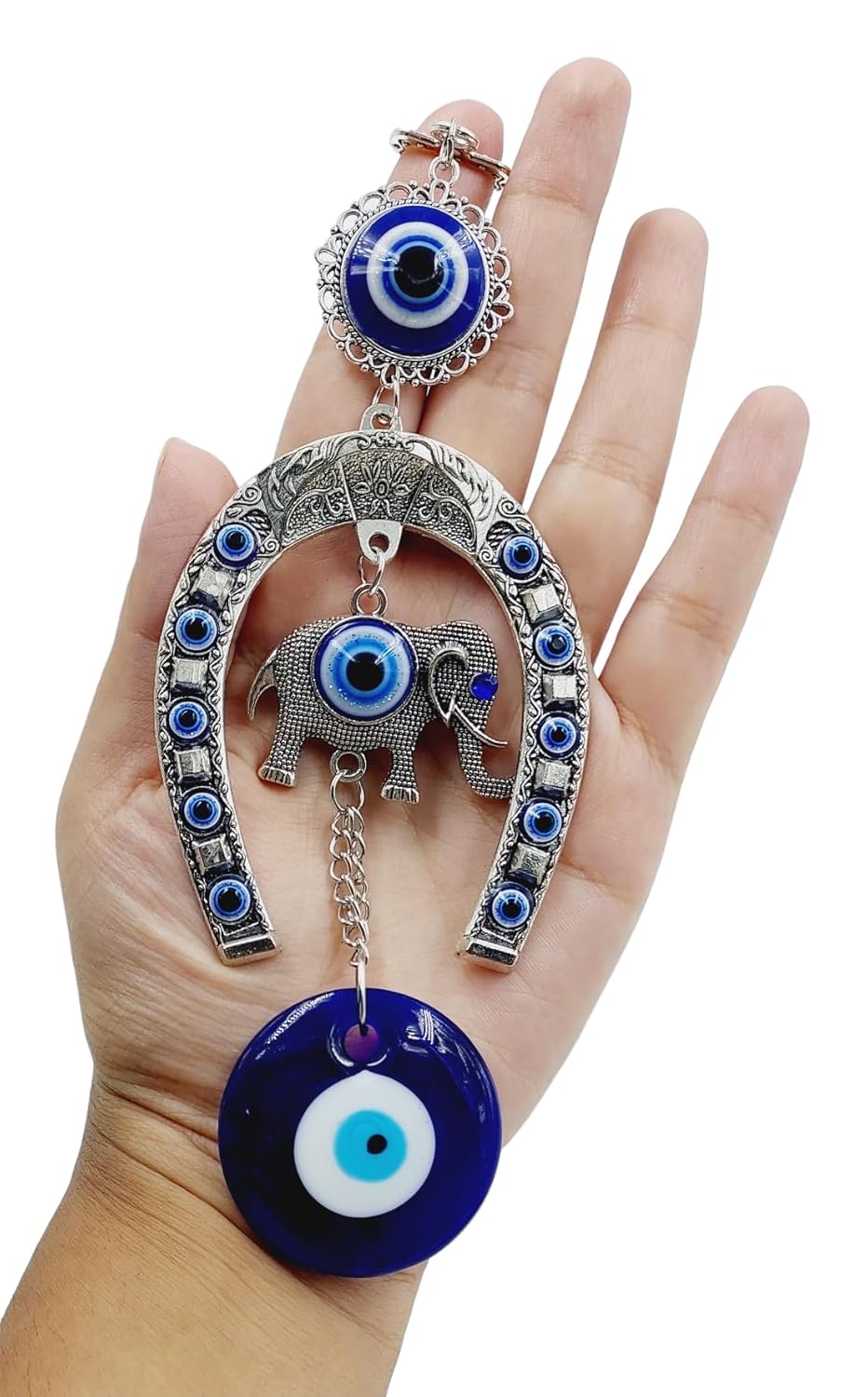 PRG Evil Eye Hanging, Horseshoe with Elephant for Good Luck Charm