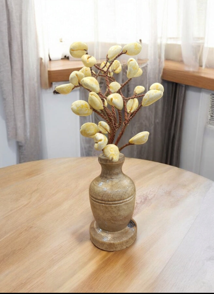 PRG Modern Yellow Shells Tree with Wooden Base for Home Decor