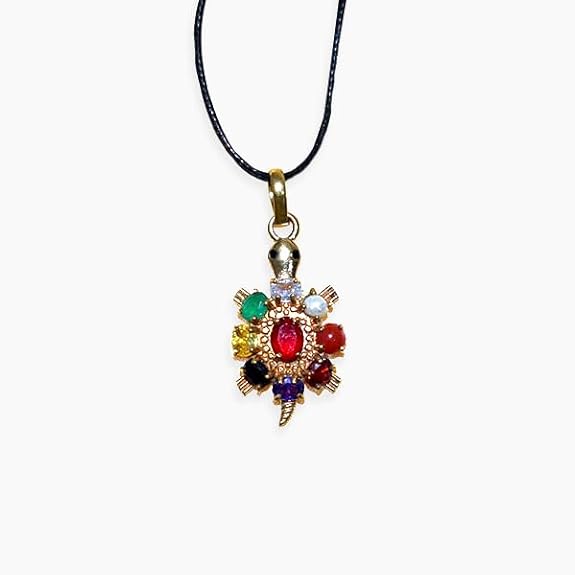 PRG Navratna Gold-Plated Tortoise Pendant for Good Luck & Astrology